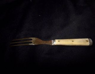 Antique Civil War Era - Bone - Handle Pewter Three Prong Fork 2