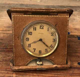 Vintage 8 Day Travel Clock In Leather Case