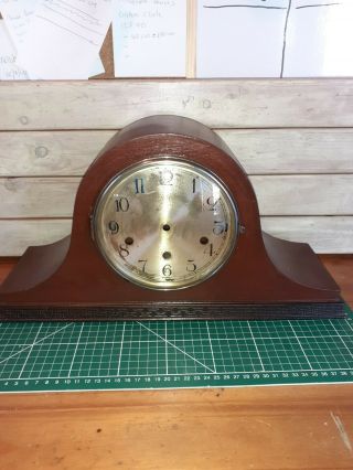 Vintage Mantle Clock Wooden Case Glass Front