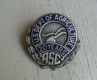 Sterling Silver Enamel Dept Of Agriculture Asc 20 Years Service Award Pin