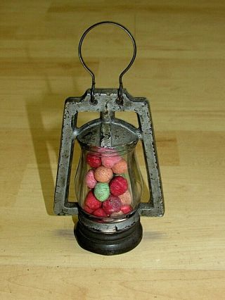Vintage Mini Oil Lamp Lantern Metal And Glass Candy Container