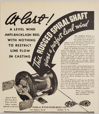 1936 Print Ad Spiral Wind Fishing Reels Made In Buffalo,  York