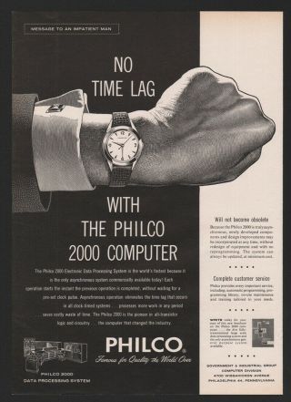 1960 Mens Wristwatch Art Philco 2000 Vintage Computer Impatient Man Ad