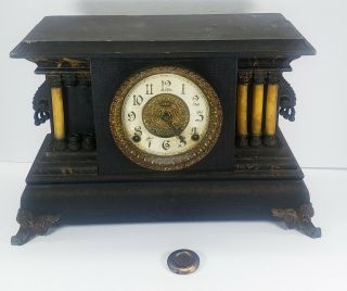 Vtg E.  Ingraham Co Black Footed Mantle Clock W/ Pillars Bristol Conn Usa