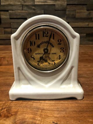 1920 Westinghouse Automatic Electric Range Alarm Clock White Porcelain Body
