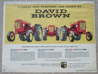1962 Canadian David Brown Print Ad 880,  950,  & 990 Tractors
