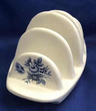 Caledonia Pottery Staffordshire 4 Slice Toast Rack Blue Floral Pattern England
