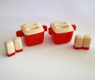 Vintage Federal Tool Red and White Salt Pepper Set with Sugar Creamer 3