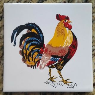 Rooster Tile Trivet Hand Painted By P.  Howard Screencraft Cape Cod 6 " Square