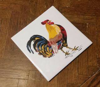 Rooster Tile Trivet Hand Painted by P.  Howard Screencraft Cape Cod 6 