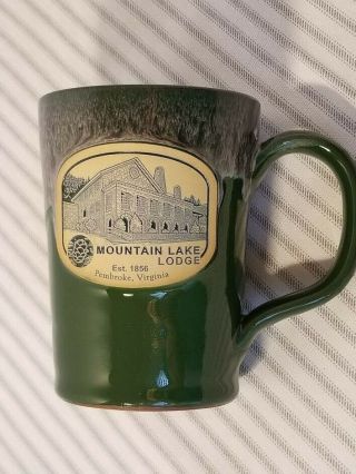 Deneen Pottery Hand Thrown 2017 Coffee Mug Green W/brown Drip Mtn Lake Lodge Va