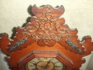 Neat old WATERBURY kitchen clock with brass trimmings RUNS GOOD TOO 3