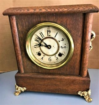 Vintage Haven Wooden Mantle Clock Has Key And Pendulum.  Winds And Chimes