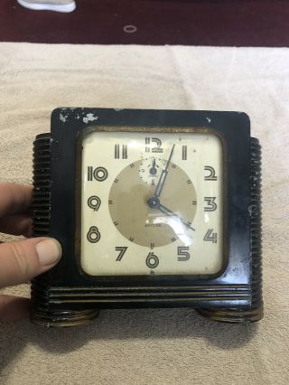 Antique Ingraham Mantle Shelf Clock Art Deco Skyline Alarm Vintage Parts Repair