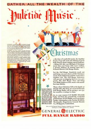 1930 General Electric Full Range Radio Phonograph Christmas G.  E.  Color Print Ad