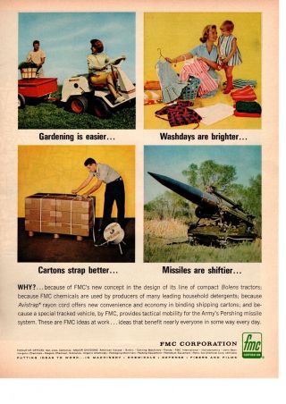 1964 Fmc Army Pershing Missile System Bolens Tractors Avistrap Rayon Print Ad