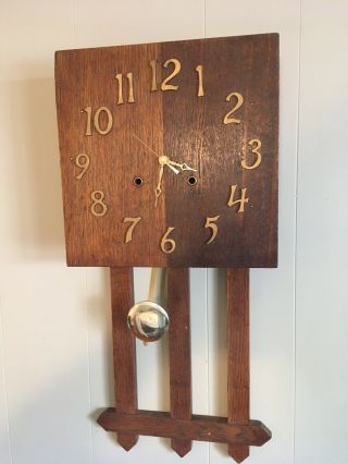 National Clock Chicago Mission Oak Arts And Crafts Pendulum Wall Clock