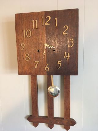 National Clock Chicago Mission Oak Arts and Crafts Pendulum Wall Clock 2