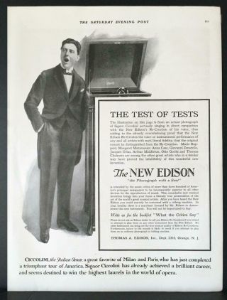1917 Edison Phonograph Record Player Guido Ciccolini Italian Tenor Print Ad