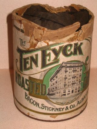 Ten Eyck Coffee Cardboard 1lb Tin Bacon Stickney Co Famous Albany Ny Hotel Brand