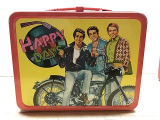 Vintage Metal Lunch Box Happy Days 1976 W/ Thermos The Fonz KC 2