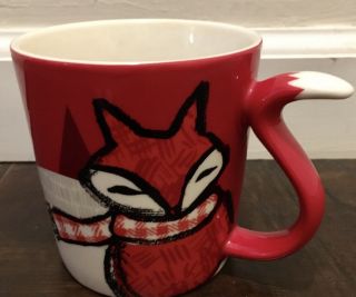 Starbucks Coffee 2016 Red Fox Tail Mug Cup 12oz Holiday Christmas Scarf
