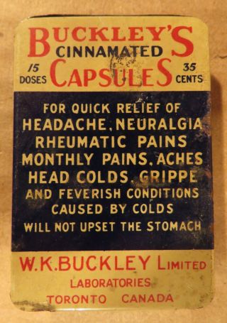2 Vintage Miniature Medicine Tins Natural Remedy Laxative & Buckley ' s Capsules 3