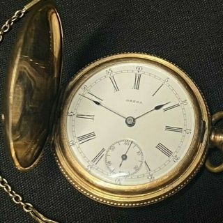 Antique Omega 10k Gold Filled 15 Jewel Pocket Watch W/ Chain And Knife