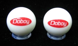 Two Vintage Shooter Marbles,  Advertising For Doboy Feeds Red Logo On White/nr