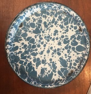 Vintage Enamelware Granite Ware Graniteware Blue & White Swirl Pie Pan Plate