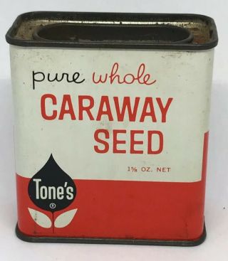 Caraway Seed Spice Tin Tones Vtg Des Moines Ia Kitchen Advertising Mid Century