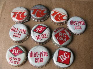 10 Dif Royal Crown Rc Diet Rite Cola Cork Soda Bottle Caps Vintage Crown Cap
