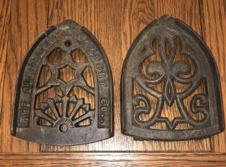 2 Cast Iron Footed Trivets For Sad Irons The Cleveland Foundry Co.  & Unmarked