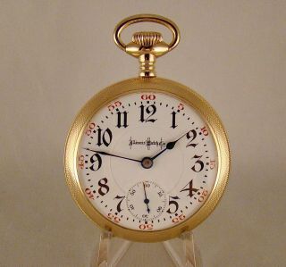 Illinois " Bunn Special " 24j 14k Gold Filled Open Face 18s Railroad Pocket Watch