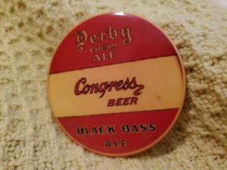 Vintage Pocket Mirror Advertising Derby Ale - Congress Beer - Black Bass Ale