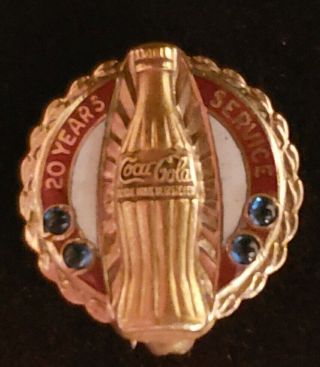 Coca - Cola 10k Gold 4 Sapphire 20 Years Service Award Pin.