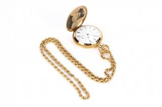 Solid 18k Gold Vintage Pocket Watch With 14k Gold Chain Over 70 Grams