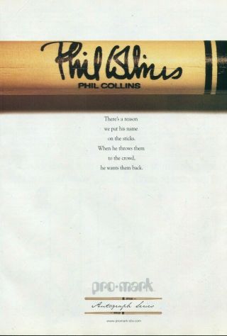 2000 Print Ad Of Pro - Mark Autograph Series Drumsticks W Phil Collins