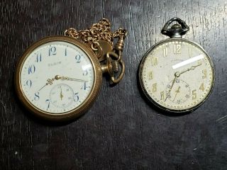 Elgin 15j,  16 Size Sidewinder And Illinois 17j,  12 Size Gold Fill Pocket Watches
