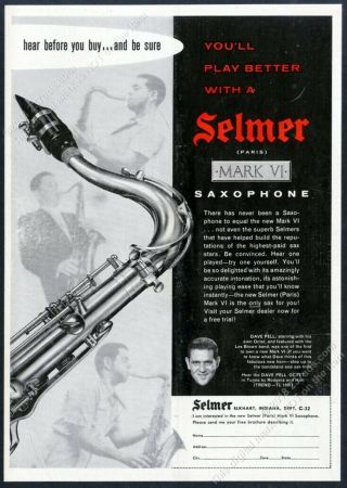 1955 Selmer Mark Vi Saxophone Dave Pell Photo Vintage Print Ad
