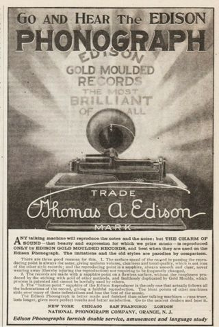 1904 National Phonograph Co Orange Nj Edison Gold Moulded Records Vintage Ad