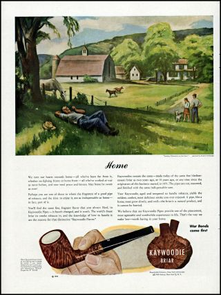 1944 Rudolf Wetterau Art The Farm Kaywoodie Briar Pipes Vintage Print Ad Adl1