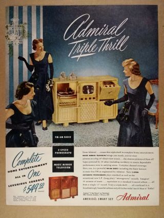 1948 Admiral Magic Mirror Television Phonograph Radio Console Vintage Print Ad