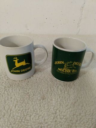 Two (2) John Deere Green / Yellow / White Coffee / Tea Cup 12 Oz.  Mug By Gibson