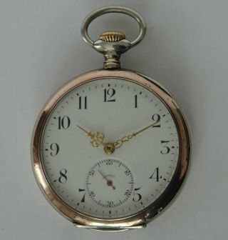Very Good,  Antique Swiss Made,  Alcala Silver Cased Pocket Watch,