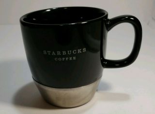 Starbucks Coffee - 2007 Black W/ Stainless Steel Rubber Bottom 10oz Cup Mug