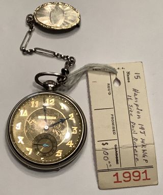 Antique Hampden Paul Revere 14k Gf 19 Jewels Pocket Watch Size 12 W/ Fob