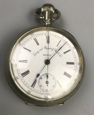 Antique 2 " Wind Up Pocket Watch Timing & Repeating Watch Co.  Geneva Swiss Timer