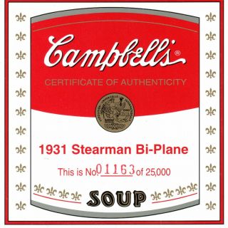 1998 Gearbox 1:54 Scale Campbell ' s Soup 1931 Stearman Bi - Plane - Limited Ed 3