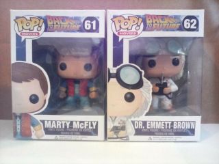 Marty Mcfly 61,  Dr Emmett Brown 62 Funko Pop Back To The Future Box Damage